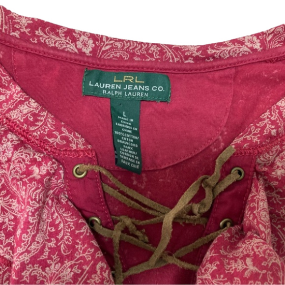 RALPH LAUREN COTTON RED PAISLEY TOP - Size Large - Picture 4 of 6